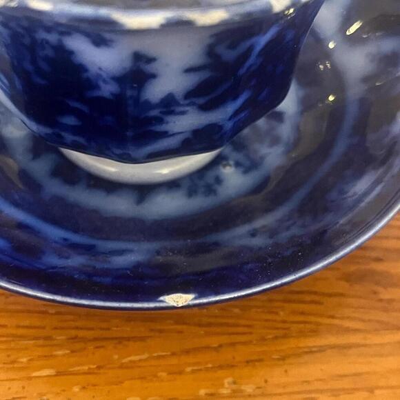 Antique‎ Temple Blue Flow Ironstone Cup And Saucer handleless Aged 1800s - Picture 9 of 9